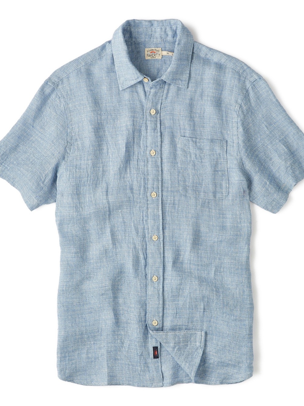 Faherty Palma Linen Button Up Shirt Short Sleeve Pocket Blue XS